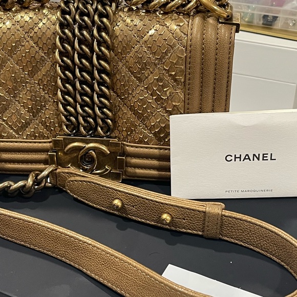 CHANEL Metallic Bronze leather Python Boy Crossbody Bag - Picture 2 of 15